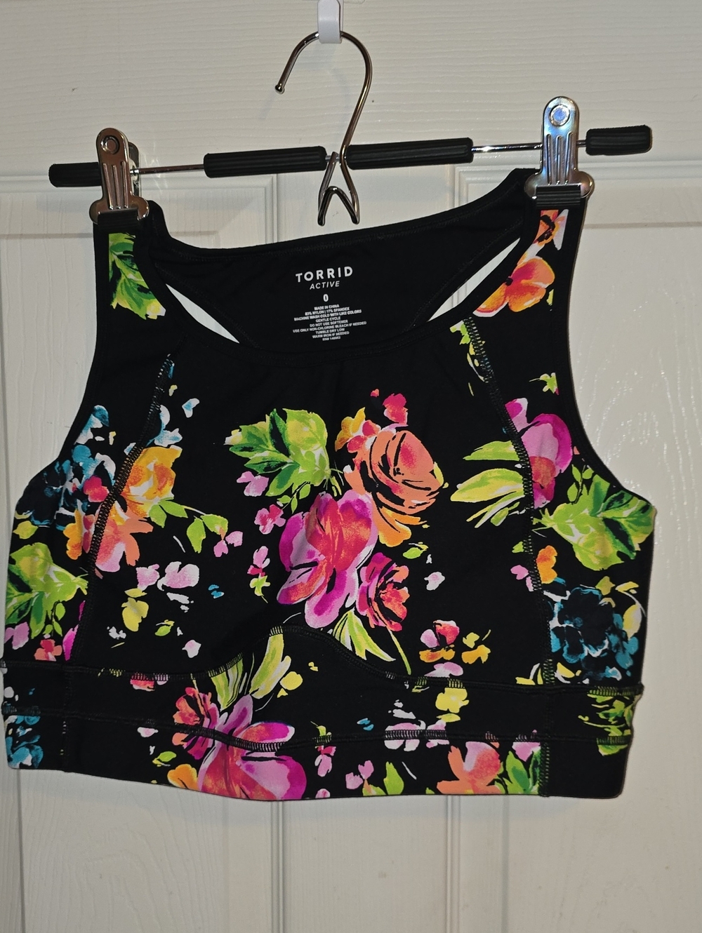 torrid‎ Black Floral High-Neck Sports Bra Crop